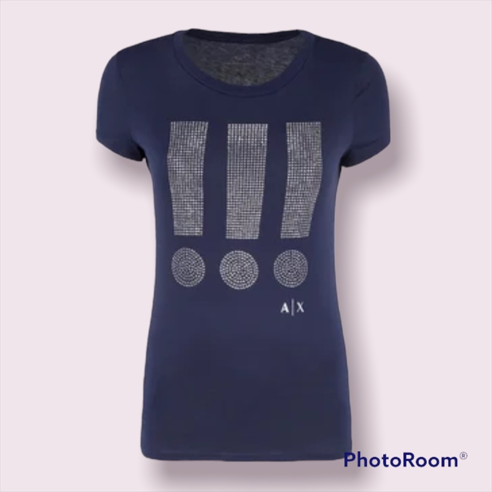 ARMANI EXCHANGE AX WOMENS STUDDED EXCLAMATION MARKS T-SHIRT SOFT MATERIAL